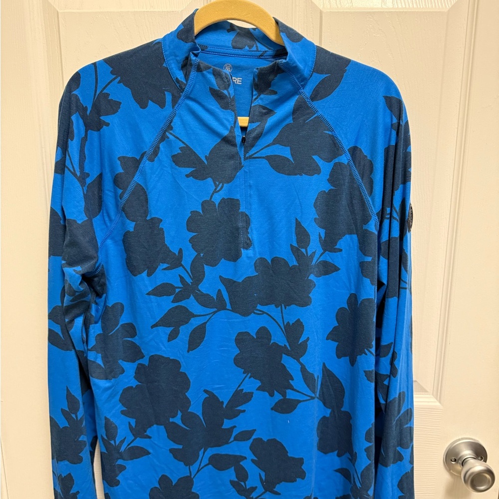 G/FORE Blue Floral Raglan Quarter Zip - Picture 2 of 9